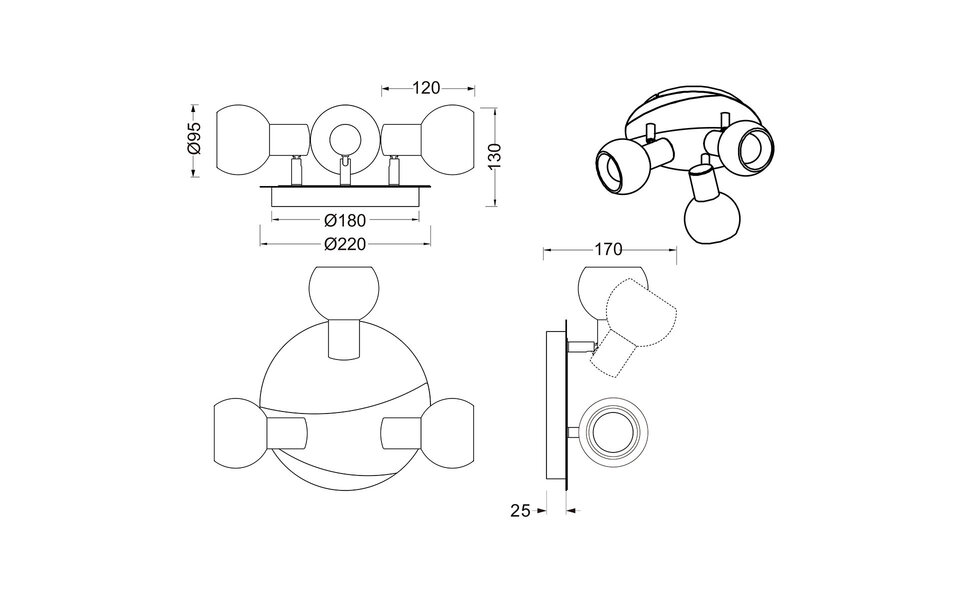 HLW LED LED Plafondspot - Trion Besina - E14 Fitting - 3-lichts - Rond - Mat Nikkel - Aluminium