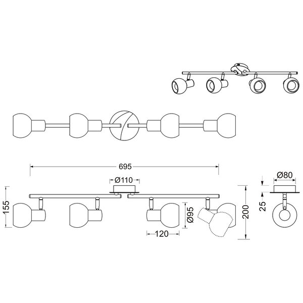 HLW LED LED Plafondspot - Trion Besina - E14 Fitting - 4-lichts - Rond - Mat Nikkel - Aluminium