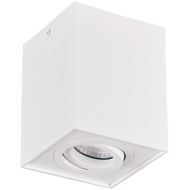 vierkante mat witte LED plafondspot met GU10 fitting en draaibare spot tot 35W wit licht
