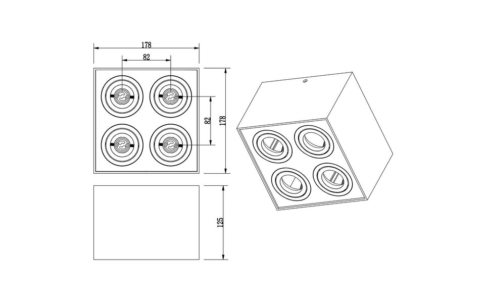 HLW LED LED Plafondspot - Trion Bisqy - GU10 Fitting - 4-lichts - Vierkant - Mat Zwart - Aluminium