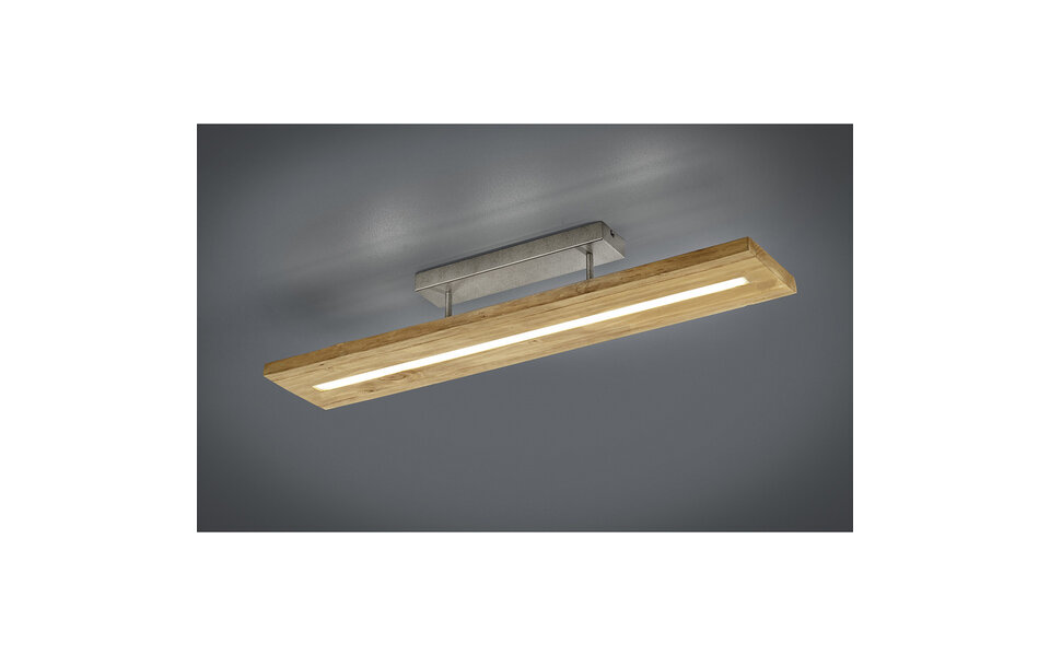 HLW LED LED Ceiling Lamp - Trion Brida - 27W - Warm White 3000K - 1-light - Dimmable - Rectangular - Matte Brown - Natural Wood