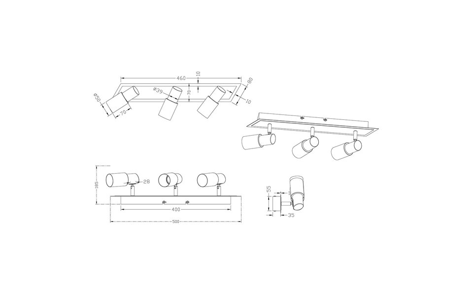HLW LED LED Plafondspot - Trion Clupo - 12W - Warm Wit 3000K - 3-lichts - Rechthoek - Mat Chroom - Aluminium - OSRAM LEDs