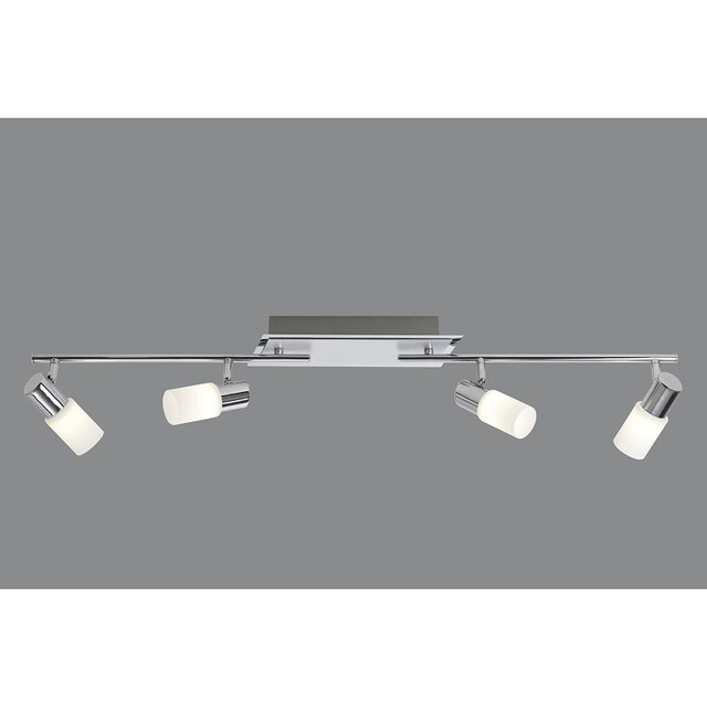 Mat chroom vierlichts LED plafondspot met 16W vermogen en warm wit licht 3000K