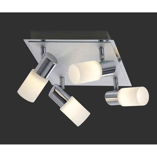 HLW LED LED Plafondspot - Trion Clupo - 16W - Warm Wit 3000K - 4-lichts - Vierkant - Mat Chroom - Aluminium - OSRAM LEDs