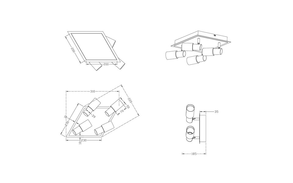 HLW LED LED Ceiling Spotlight - Trion Clupo - 16W - Warm White 3000K - 4-light - Square - Matte Chrome - Aluminum - OSRAM LEDs