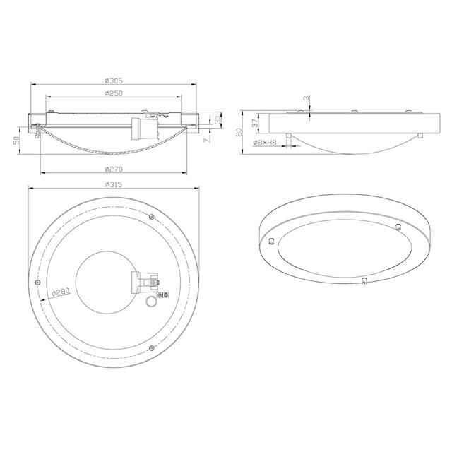 ronde mat witte LED plafondlamp Condi Ø31 cm met E27 fitting en spatwaterdichte IP44 beschermingsklasse