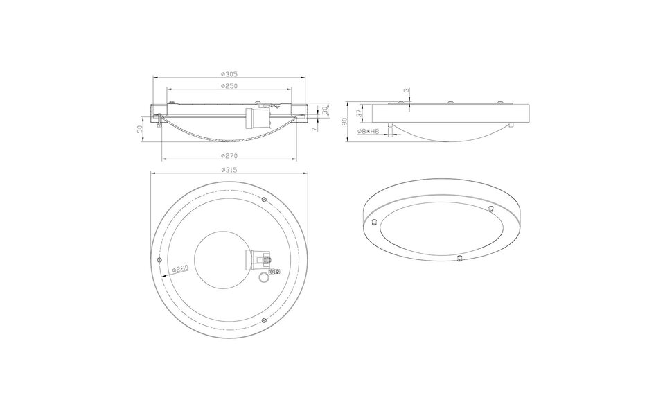 HLW LED LED Plafondlamp - Badkamerlamp - Trion Condi - Opbouw Rond - Spatwaterdicht IP44 - E27 Fitting - Mat Wit Aluminium - Ø310mm