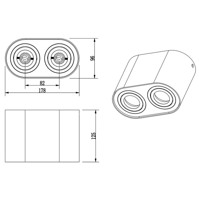 HLW LED LED Ceiling Lamp - Ceiling Lighting - Trion Cosmin - GU10 Fitting - 2-light - Rectangular - Matte Black - Aluminum