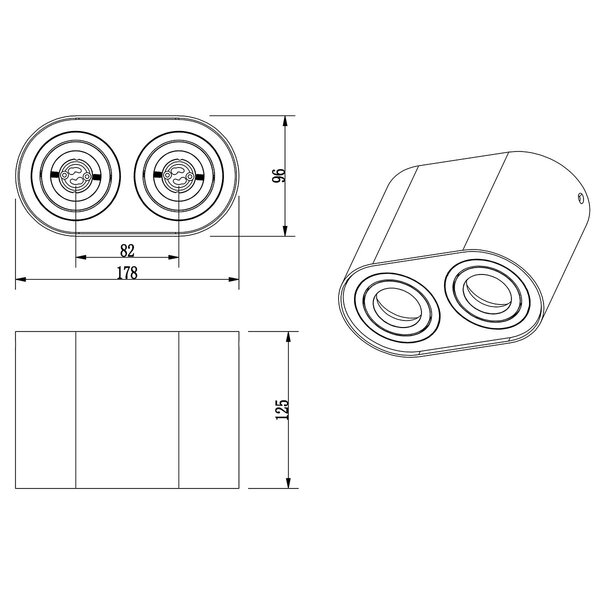 HLW LED LED Plafondlamp - Plafondverlichting - Trion Cosmin - GU10 Fitting - 2-lichts - Rechthoek - Mat Zwart - Aluminium