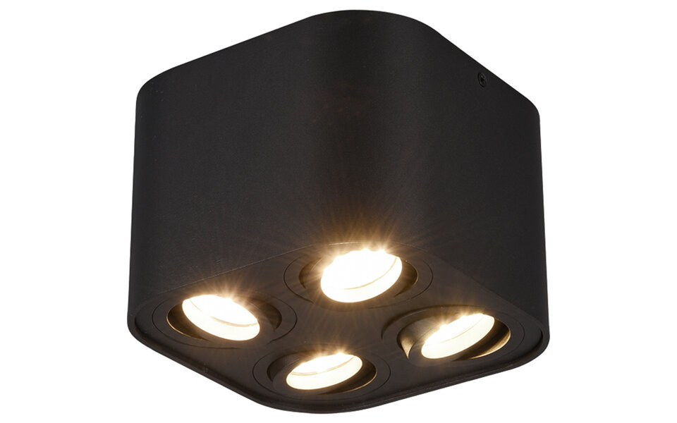 HLW LED LED Plafondlamp - Plafondverlichting - Trion Cosmin - GU10 Fitting - 4-lichts - Vierkant - Mat Zwart - Aluminium