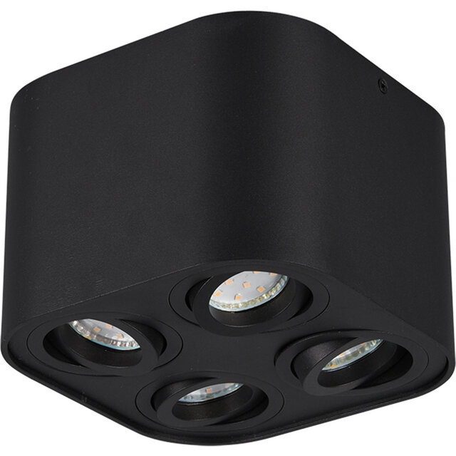 Mat zwarte Trion Cosmin LED plafondlamp met 4 verstelbare GU10 spots tot 35W Mat zwarte Trion Cosmin LED plafondlamp met 4 verstelbare GU10 spots tot 35W