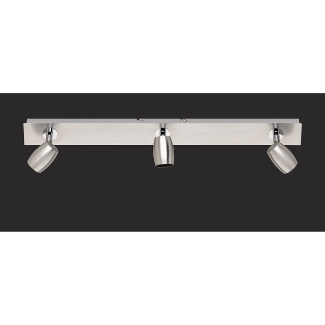 Drie-lichts LED plafondspot in mat nikkel met GU10 fitting en maximaal 28W vermogen