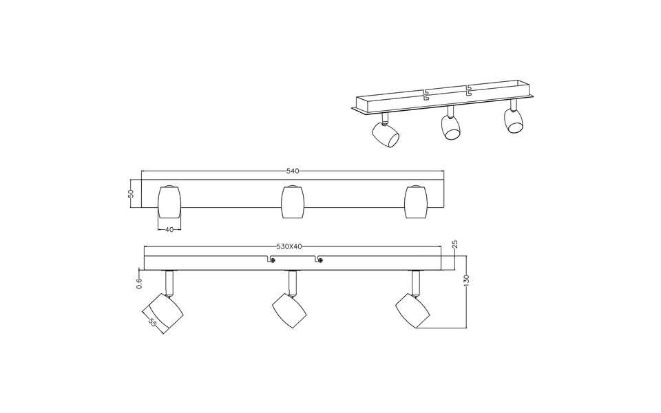 HLW LED LED Ceiling Spotlight - Trion Micko - GU10 Fitting - 3-light - Rectangular - Matte Nickel - Aluminum