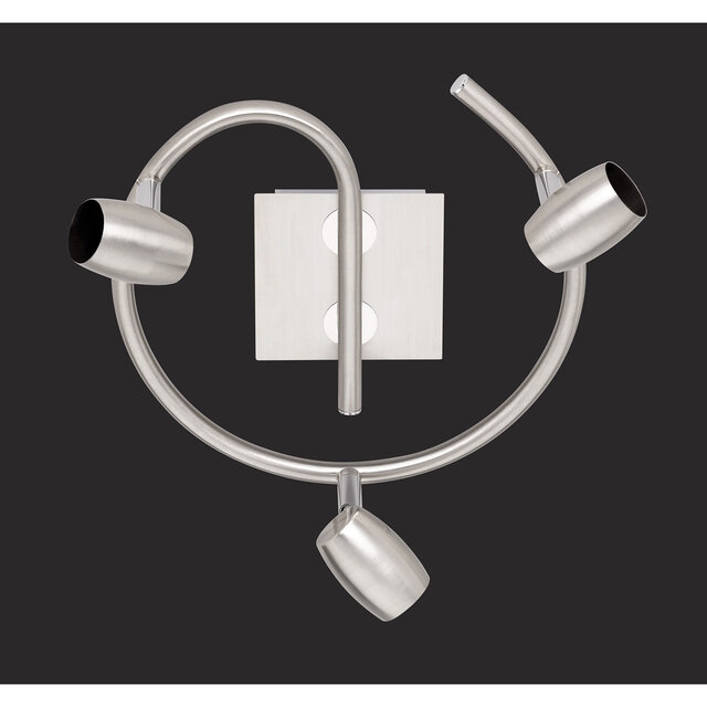 Driearmige plafondspot met GU10 fitting in mat nikkel, geschikt voor LED tot 28W