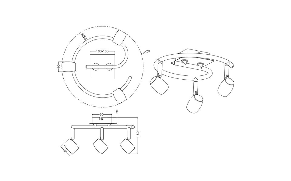 HLW LED LED Ceiling Spotlight - Trion Micko - GU10 Fitting - 3-light - Round - Matte Nickel - Aluminum
