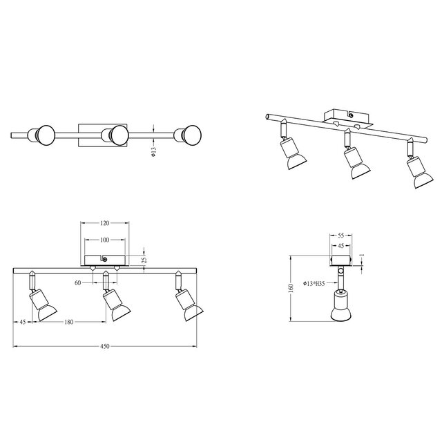 HLW LED LED Plafondspot - Trion Nimo - GU10 Fitting - 9W - Warm Wit 3000K - 3-lichts - Rechthoek - Mat Nikkel - Aluminium