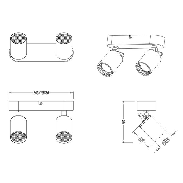 HLW LED LED Plafondspot - Trion Pirlo - GU10 Fitting - 2-lichts - Rechthoek - Mat Wit - Aluminium HLW LED LED Plafondspot - Trion Pirlo - GU10 Fitting - 2-lichts - Rechthoek - Mat Wit - Aluminium
