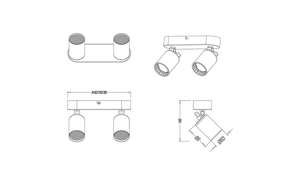 HLW LED LED Plafondspot - Trion Pirlo - GU10 Fitting - 2-lichts - Rechthoek - Mat Zwart - Aluminium