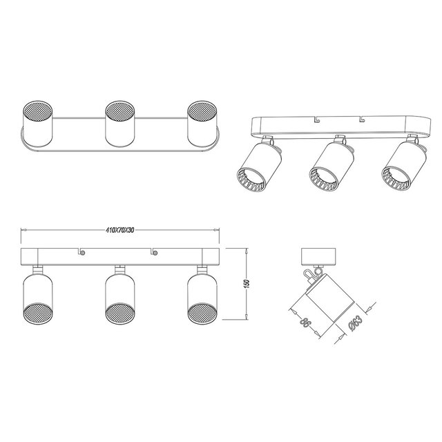 HLW LED LED Plafondspot - Trion Pirlo - GU10 Fitting - 3-lichts - Rechthoek - Mat Wit - Aluminium