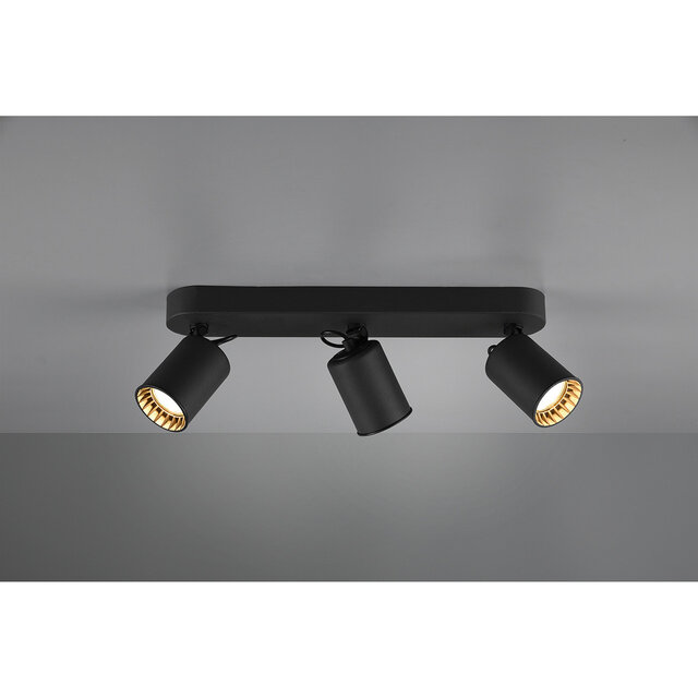 HLW LED LED Ceiling Spotlight - Trion Pirlo - GU10 Fitting - 3-light - Rectangular - Matte Black - Aluminum