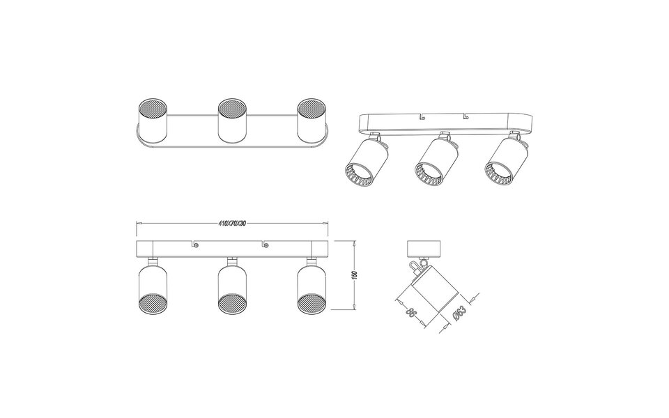 HLW LED LED Plafondspot - Trion Pirlo - GU10 Fitting - 3-lichts - Rechthoek - Mat Zwart - Aluminium