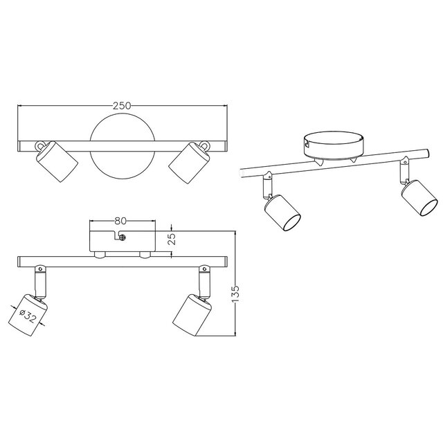 HLW LED LED Ceiling Spotlight - Trion Pamo - GU10 Fitting - 2-light - Round - Matte Titanium - Aluminum