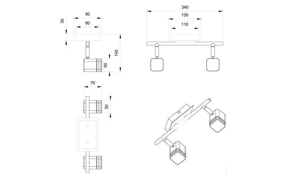 HLW LED LED Plafondspot - Trion Ribon - 8W - Warm Wit 3000K - 2-lichts - Rechthoek - Mat Nikkel - Aluminium HLW LED LED Plafondspot - Trion Ribon - 8W - Warm Wit 3000K - 2-lichts - Rechthoek - Mat Nikkel - Aluminium