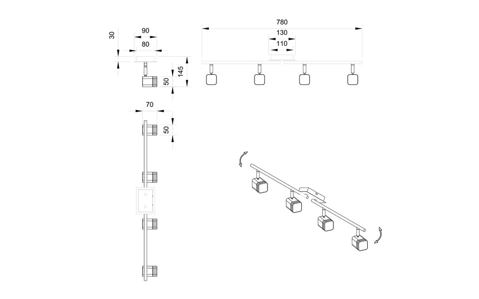 HLW LED LED Plafondspot - Trion Ribon - 16W - Warm Wit 3000K - 4-lichts - Rechthoek - Mat Nikkel - Aluminium HLW LED LED Plafondspot - Trion Ribon - 16W - Warm Wit 3000K - 4-lichts - Rechthoek - Mat Nikkel - Aluminium