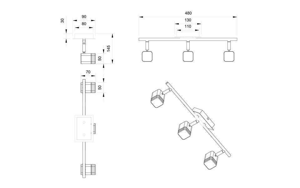 HLW LED LED Ceiling Spotlight - Trion Ribon - 12W - Warm White 3000K - 3-light - Rectangular - Matte White - Aluminum
