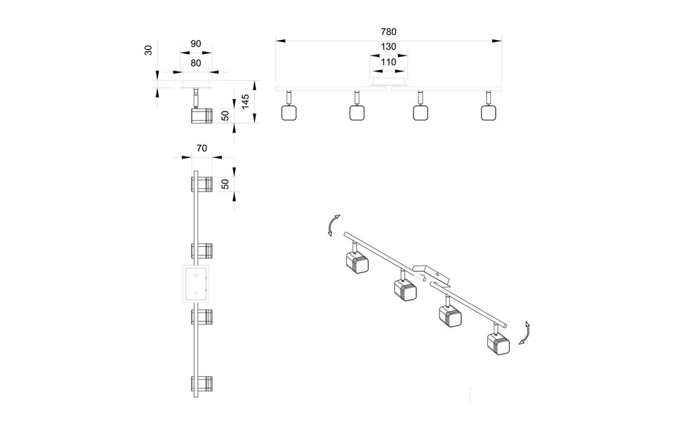 HLW LED LED Plafondspot - Trion Ribon - 16W - Warm Wit 3000K - 4-lichts - Rechthoek - Mat Wit - Aluminium HLW LED LED Plafondspot - Trion Ribon - 16W - Warm Wit 3000K - 4-lichts - Rechthoek - Mat Wit - Aluminium
