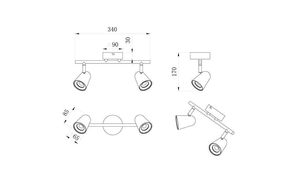 HLW LED LED Ceiling Spotlight - Trion Toluno - 6W - Warm White 3000K - 2-light - Rectangular - Matte Black - Plastic