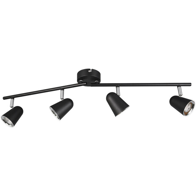 Mat zwarte LED plafondspot met 4 lichtpunten, 12W vermogen en warm wit licht van 3000K Mat zwarte LED plafondspot met 4 lichtpunten, 12W vermogen en warm wit licht van 3000K