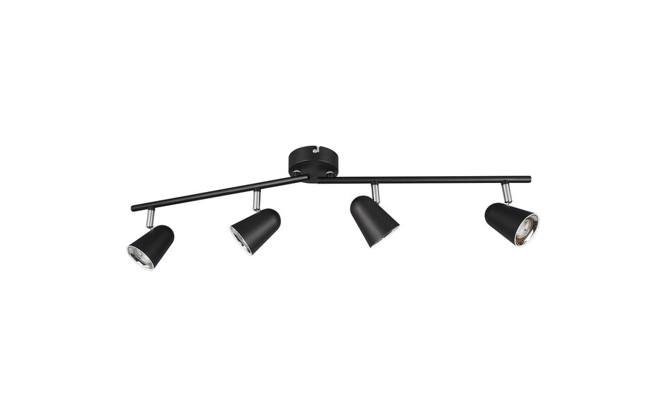 HLW LED LED Ceiling Spotlight - Trion Toluno - 12W - Warm White 3000K - 4-light - Rectangular - Matte Black - Plastic