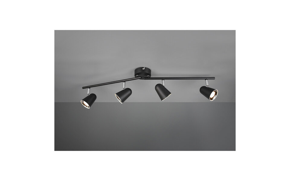 HLW LED LED Ceiling Spotlight - Trion Toluno - 12W - Warm White 3000K - 4-light - Rectangular - Matte Black - Plastic