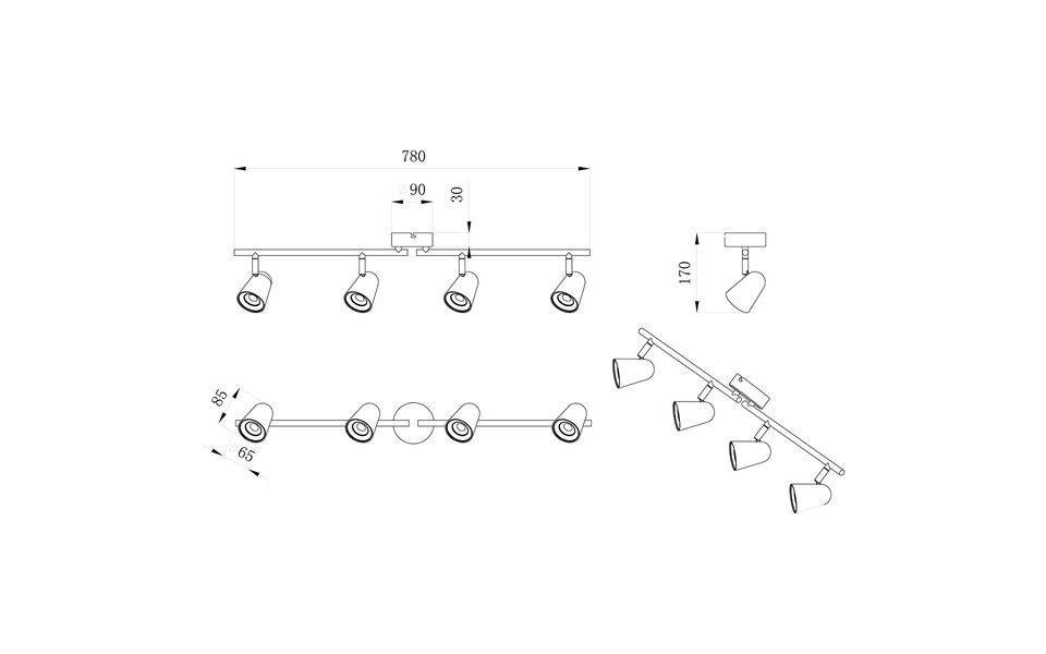 HLW LED LED Ceiling Spotlight - Trion Toluno - 12W - Warm White 3000K - 4-light - Rectangular - Matte Black - Plastic