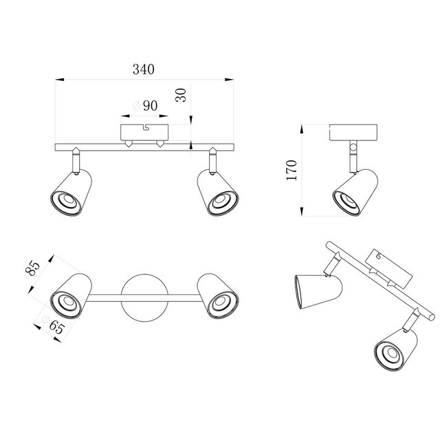 HLW LED LED Plafondspot - Trion Toluno - 6W - Warm Wit 3000K - 2-lichts - Rechthoek - Mat Wit - Kunststof