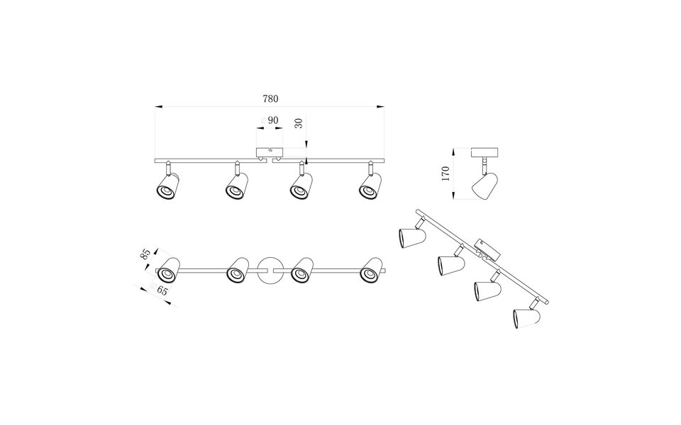 HLW LED LED Plafondspot - Trion Toluno - 12W - Warm Wit 3000K - 4-lichts - Rechthoek - Mat Wit - Kunststof