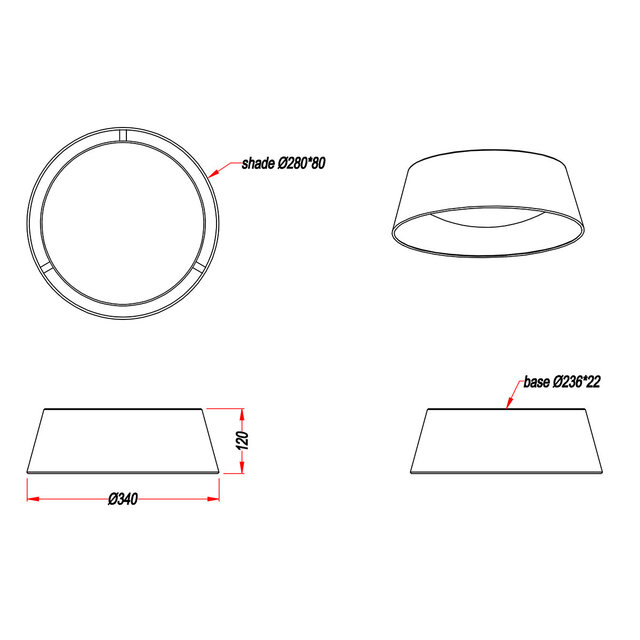 HLW LED LED Plafondlamp - Plafondverlichting - Trion Pinton - 14W - Warm Wit 3000K - Rond - Mat Zwart - Textiel