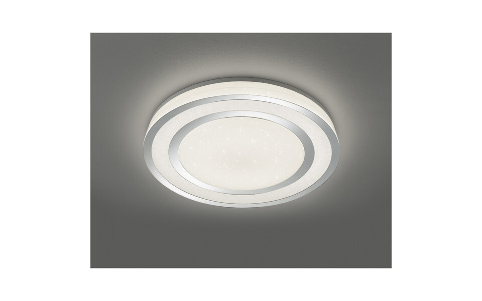 HLW LED LED Plafondlamp - Trion Noruno - 45W - Aanpasbare Kleur - Dimbaar - Afstandsbediening - Sterlicht - Rond - Mat Chroom - Kunststof