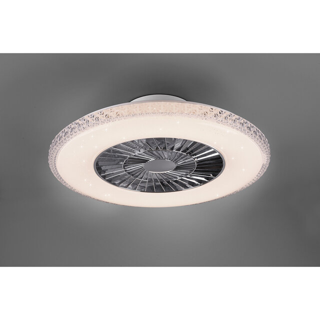 HLW LED LED Ceiling Light with Fan - Ceiling Fan - Trion Haron - 40W - Remote Control - Adjustable Color - Dimmable - Round - Matte Chrome - Plastic