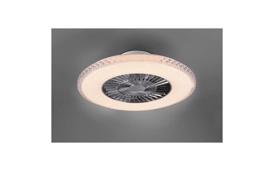 HLW LED LED Ceiling Light with Fan - Ceiling Fan - Trion Haron - 40W - Remote Control - Adjustable Color - Dimmable - Round - Matte Chrome - Plastic
