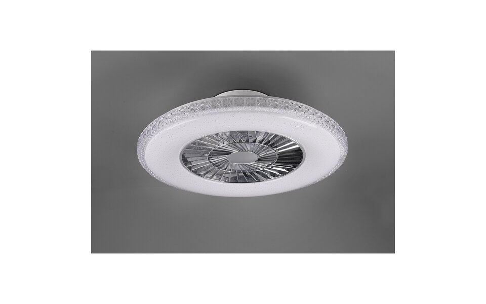 HLW LED LED Ceiling Light with Fan - Ceiling Fan - Trion Haron - 40W - Remote Control - Adjustable Color - Dimmable - Round - Matte Chrome - Plastic