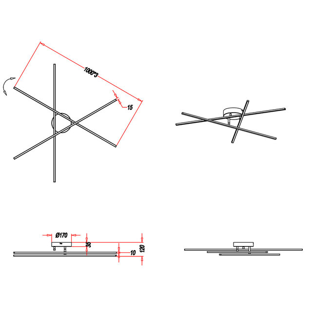 HLW LED LED Ceiling Lamp - Ceiling Lighting - Trion Tiraki - 24W - Warm White 3000K - Dimmable - Rectangular - Matte Nickel - Aluminum