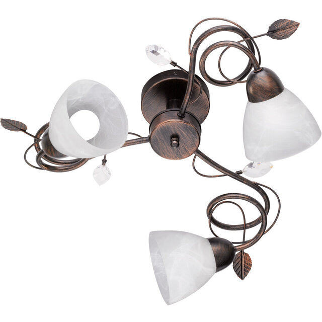 Driearmige plafondlamp in antiek roest bruin met E14 fittingen voor verlichting tot 40W Driearmige plafondlamp in antiek roest bruin met E14 fittingen voor verlichting tot 40W