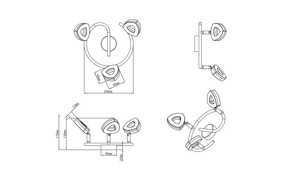 HLW LED LED Plafondspot - Trion Turon - 12W - Warm Wit 3000K - 3-lichts - Rond - Mat Chroom - Aluminium