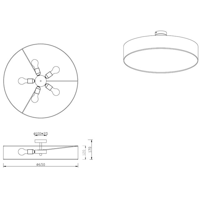 HLW LED LED Plafondlamp - Plafondverlichting - Trion Hotia - E27 Fitting - 5-lichts - Rond - Mat Zwart - Aluminium