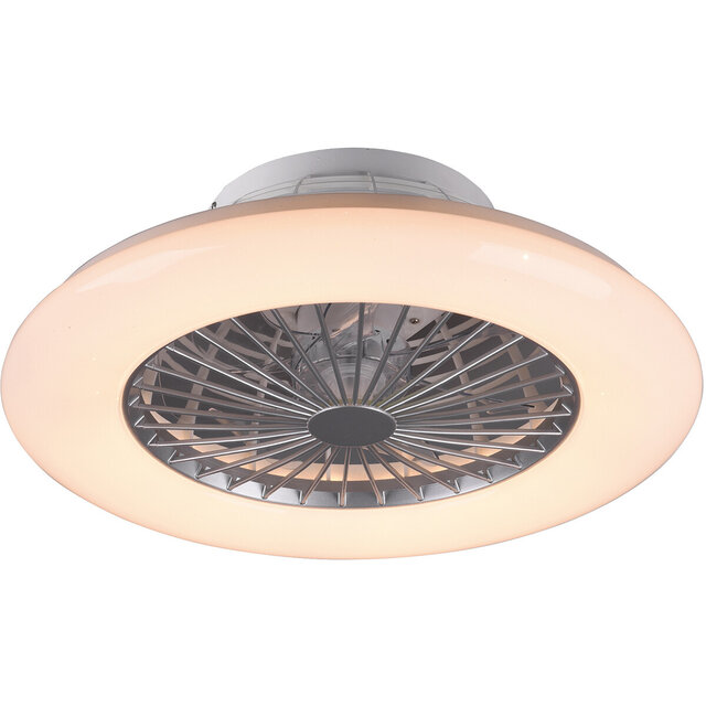 HLW LED LED Ceiling Light with Fan - Ceiling Fan - Trion Romina - 30W - Adjustable Color - Remote Control - Dimmable - Round - Matte Titanium - Plastic