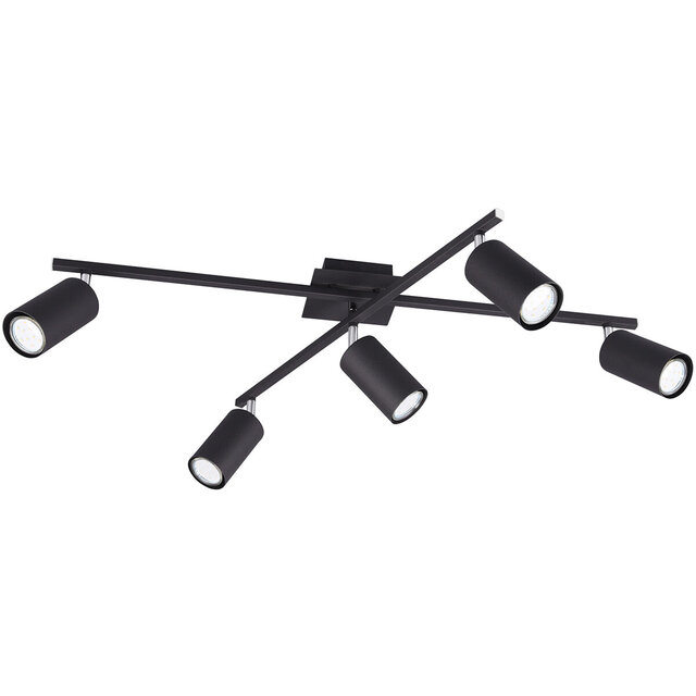 Zwarte LED plafondspot met 5 lichtpunten en GU10 fitting geschikt tot 35W