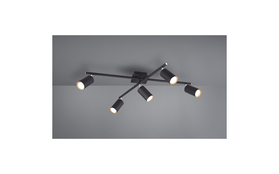 HLW LED LED Plafondspot - Trion Mary - GU10 Fitting - 5-lichts - Rechthoek - Mat Zwart - Aluminium