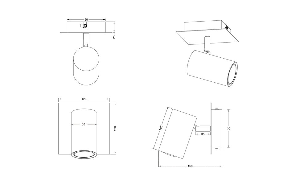 HLW LED LED wall spotlight - Trion Mary - GU10 fitting - Square - Matte nickel - Aluminum